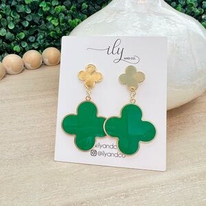New Green and Gold Clover Drop Earrings | Dangle | Lightweight | Coastal Grandma